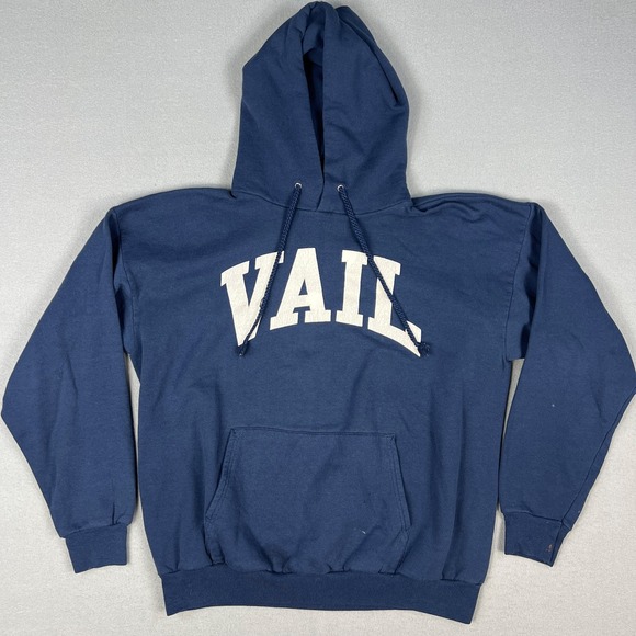 Hanes Other - Y2K Vail Colorado Hoodie Fits Medium 2000s‎ Distressed Navy Blue Hanes Pullover